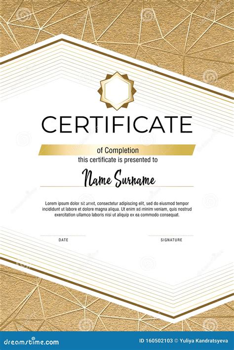 Certificate With Metallic Gold Lines On Mate Gold Background Modern