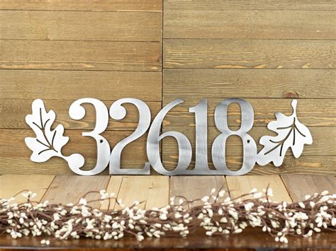House Number Plaque With Oak Leaves Metal House Numbers Custom