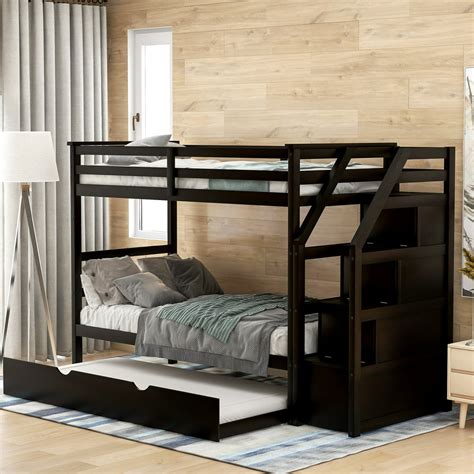 Kepooman Twin Over Twin Modern Wooden Bunk Bed With Twin Trundle And 3