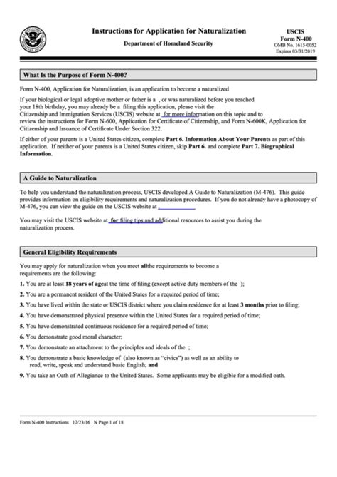 Instructions For Form N 400 Application For Naturalization Printable