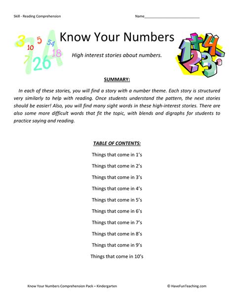 Know Your Numbers Reading Comprehension Test Collection By Teach Simple