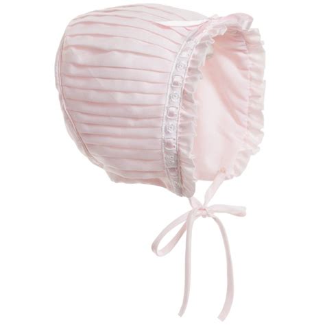 Baby Girls Pink Pleated Bonnet Lace Baby Bonnet Pink Girl Designer
