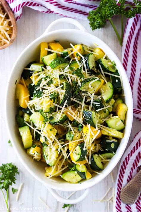 Sautéed Zucchini And Yellow Squash With Herbed Parmesan Recipe Maes Menu