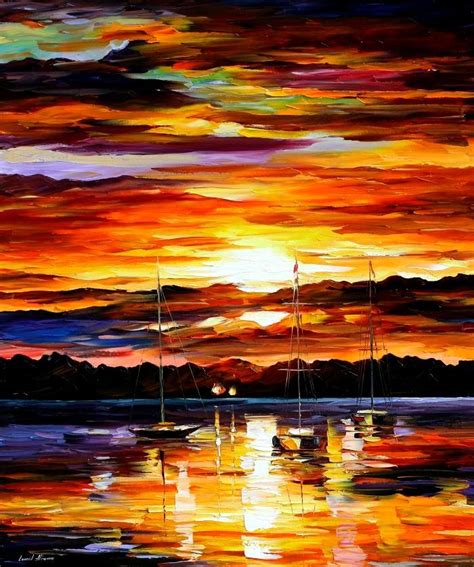 Gold Sunset — Palette Knife Oil Painting On Canvas By Leonid Afremov