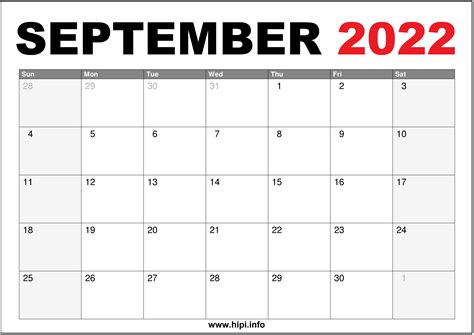 September 2022 Calendar Printable Us Calendars Printable Free