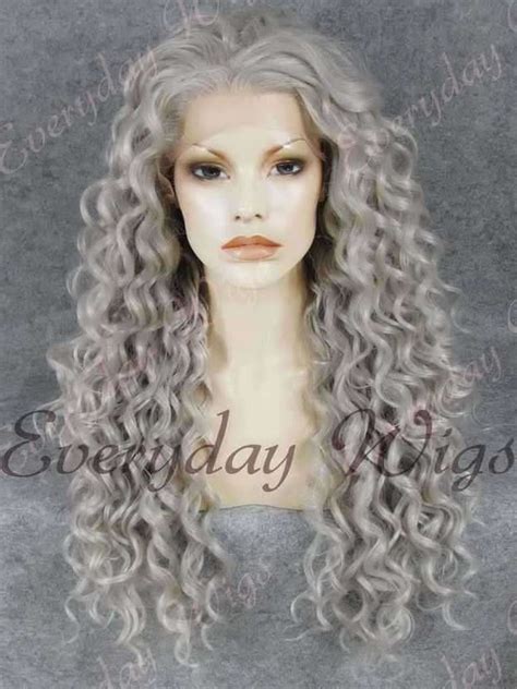Grey Long Curly Synthetic Lace Front Wig Edw Lady Gaga Silver