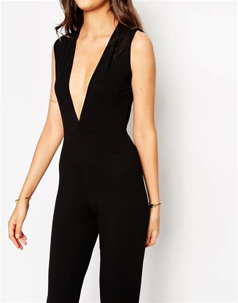 Asos Synthetic Plunge Sleeveless Jumpsuit In Black Lyst