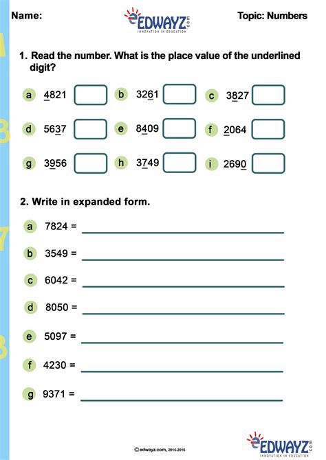 Numbers Worksheet For Grade 3
