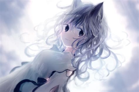 Safebooru 1girl 3 Animal Ear Fluff Animal Ears Bangs Dress Fang Hair