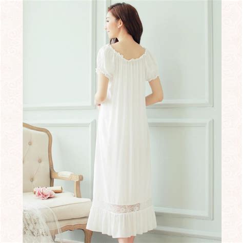 buy night dress long white nightgown women nightgowns cotton short sleeve sexy nightwear vestido