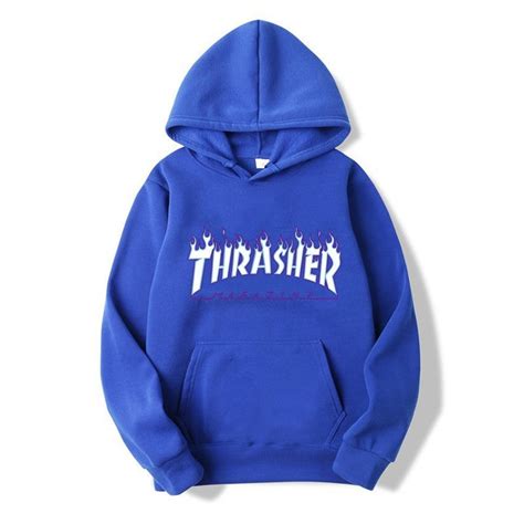 Thrasher Blue Flame Print Adults Youth Unisex Fashion Hoodie Pullover