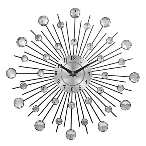 Decorative Crystal Sunburst Metal Wall Clock Home Art Decor Diameter 13