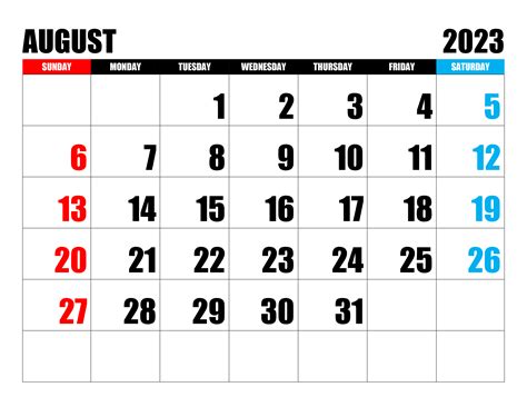 August 2023 Calendar Free Printable Zohal