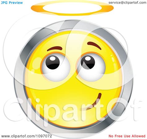 Clipart Innocent Angel Yellow And Chrome Cartoon Smiley Emoticon Face