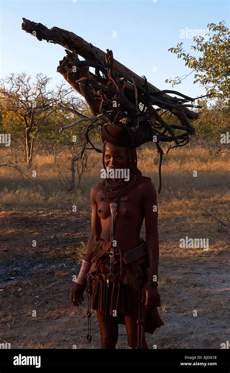 Namibia Kaokoland Himba People Himba Women Carrying Fire Wood Covered In Ochre And Clay Otjize