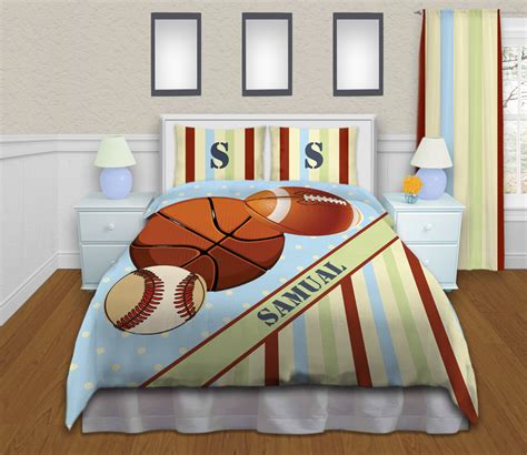 Queen Size Childrens Sports Bedding With Baseball Basketball And