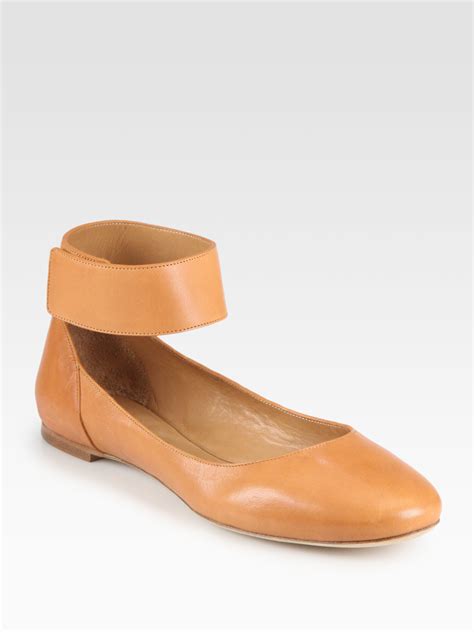 Chloé Leather Ankle Strap Ballet Flats In Brown Lyst