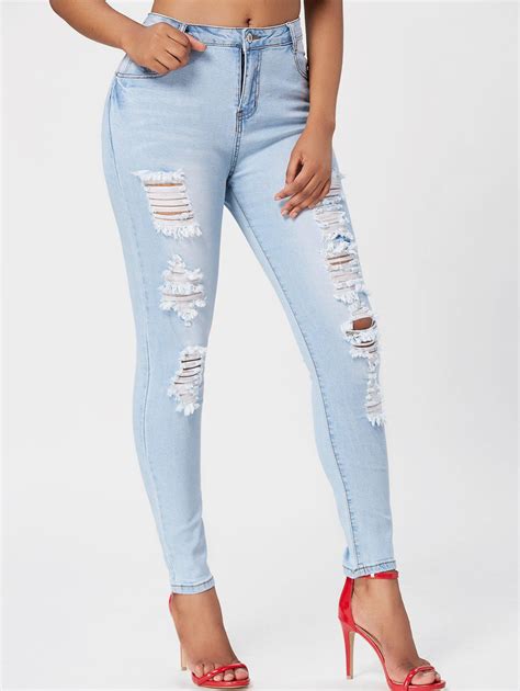 8 Off Light Wash Ripped Skinny Jeans Rosegal