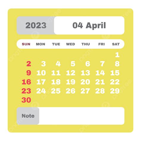 Calendar April 2023 Vector Png Images April 2023 Mini