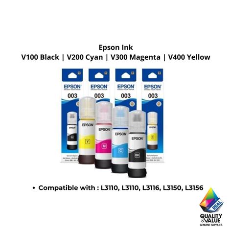 Epson Ink V100 Black V200 Cyan V300 Magenta V400 Yellow 65ml