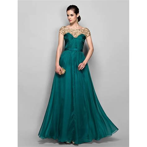 Ts Couture A Line Illusion Neckline Floor Length Chiffon Formal Evening