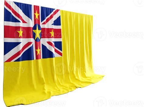 Niue Flag Curtain in 3D Rendering Showcasing Niue's Natural Beauty