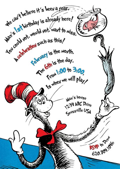 The Cat In The Hat Birthday Invitation Printable Dr Seuss Birthday