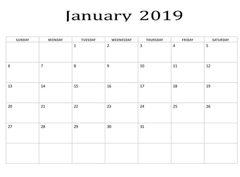 January 2019 Blank Template Blank Calendar Calendar Printable 2019