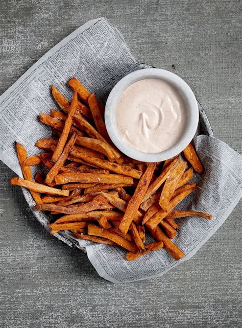 Pairing these crispy sweet potato fries with your favorite sauce is also highly recommended. Baked Sweet Potato Fries w/ Spicy Ranch Dip @themerrythought | Sweet potato fries, Sweet potato ...