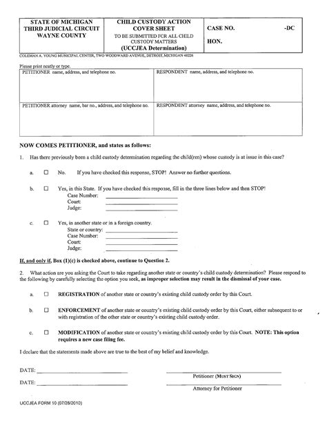 Free Michigan Child Custody Form Pdf 44kb 1 Pages