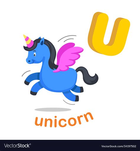 Isolated Alphabet Letter U Unicorn Royalty Free Vector Image