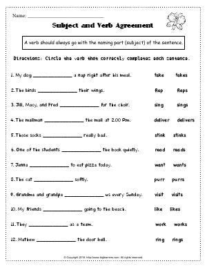 Subject verb agreement free esl printable grammar worksheets, eal exercises, efl questions, tefl handouts, esol quizzes, multiple choice tests, elt activities, english teaching and learning resources, information and rules for kids. Worksheet | Subject and Verb Agreement # 2 | Circle the ...