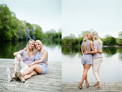 lesbian engagement photos on the lake loving the outfits and natural