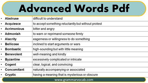 Advanced Words Pdf Grammarvocab