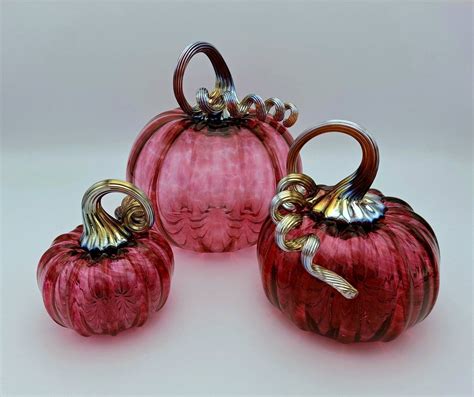 Hand Blown Glass Pumpkin Ruby And Gold Etsy