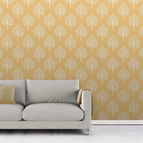 Annabelle Tree Wallpaper Yellow Fine Decor Fd41930 Mustard Living