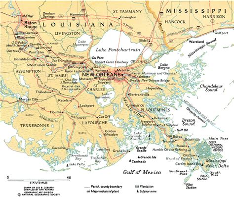 Map Of Modern Mississippi River Delta In Vicinity Of New Orleans Which