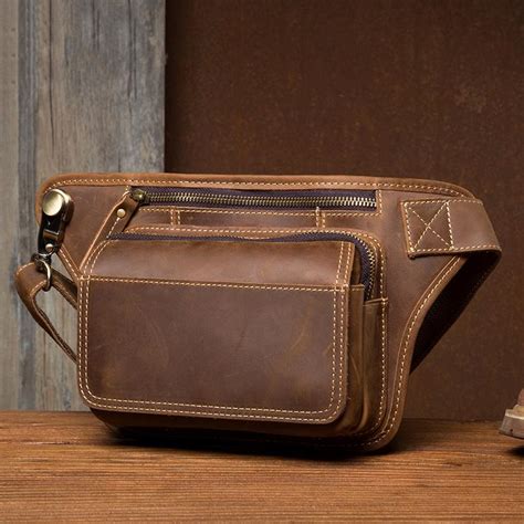 Cool Brown Leather Fanny Pack Mens Waist Bags Hip Pack Belt Bag Bumbag