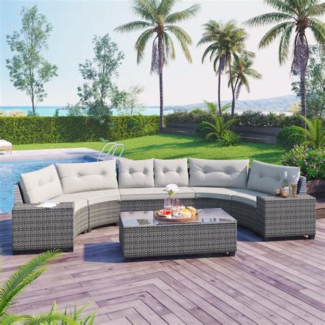 Harper And Bright Designs Modern Half Moon Gray Wicker Outdoor Sectional