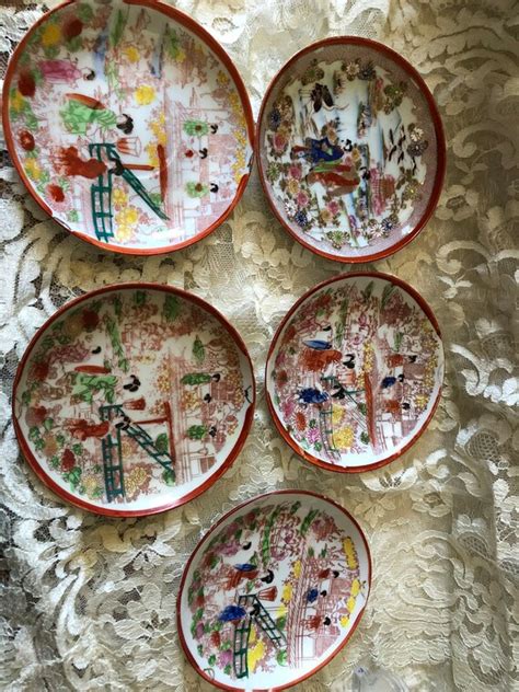Antique Japan Set Of 10 Plates Some With Gold Accents Geisha