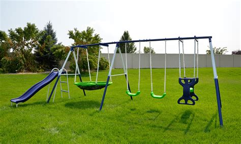 Metal Playground Swingset Backyard Outdoor Kids Playset Saucer Swing