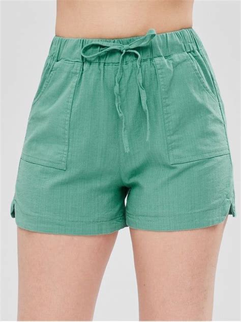 Notched Drawstring Shorts In Light Sea Green Shorts Outfits Women