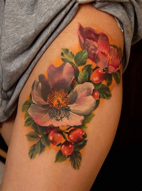 Awesome 3D Magnolia Flower Tattoo On Girl Thigh | Beautiful flower