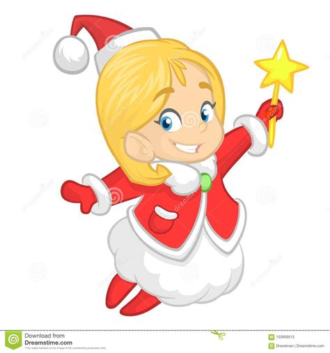 Cute Cartoon Christmas Angel Character Flying And Holding