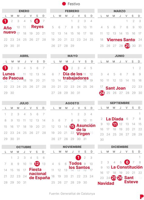 CALENDARIO laboral de CATALUÑA 2024 con todos los FESTIVOS Días