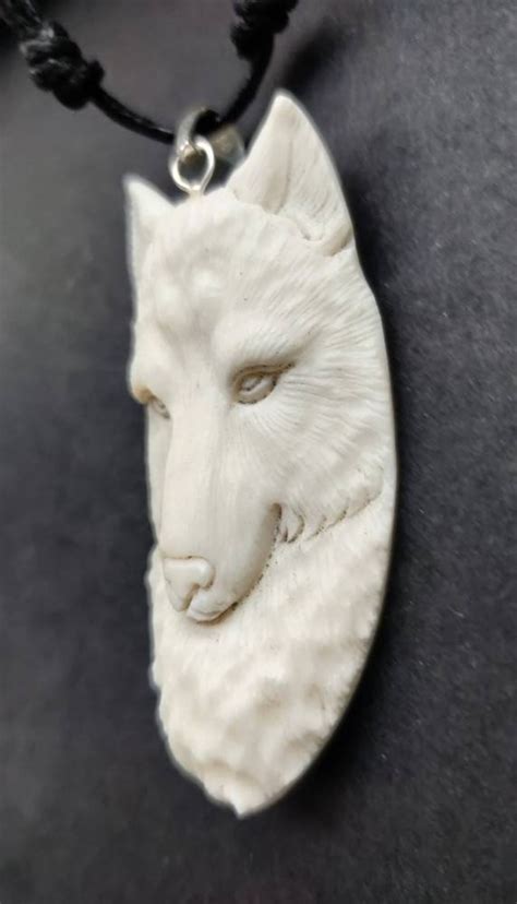 Bone Wolf Head Spirit Totem Pendant Hand Carved Etsy
