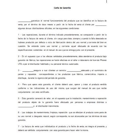 Carta De Garantía De Un Producto Ejemplos Y Formatos Word Pdf