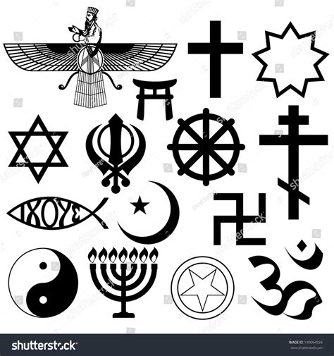 Religious Signs Symbols Illustration On White Stock Vector 140094559