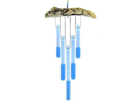 Blue Glass Wind Chime With Driftwood Etsy Wind Chimes Glass Wind