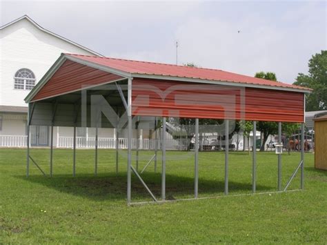 The sleek flat roof design means your new carport will look great in any environment. Carport | Vertical Roof | 26W x 21L x 10H | Triple-Wide